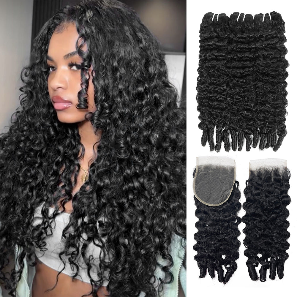 Hairsmarket Burmese Curly 3 Bundles With 4x4 Lace Closure 12A Unprocessed Virgin Hair Extensions