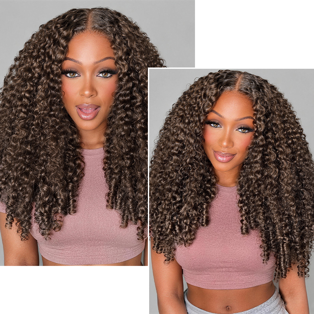 Hairsmarket Auburn Brown Color Burmese Curly Lace Wig HD Transparent Lace Chocolate Brown 13x4 13x6 Human Hair Wig