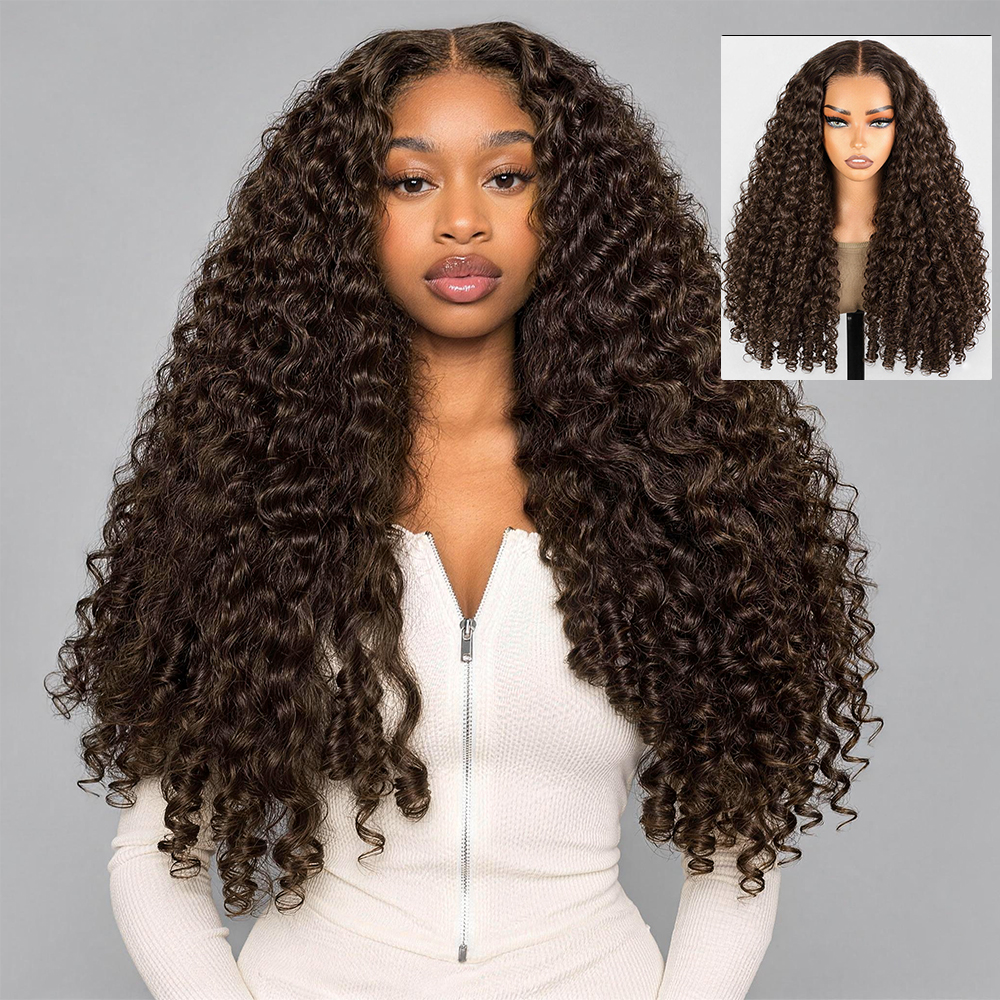 Hairsmarket Auburn Brown Color Burmese Curly Lace Wig HD Transparent Lace Chocolate Brown 13x4 13x6 Human Hair Wig