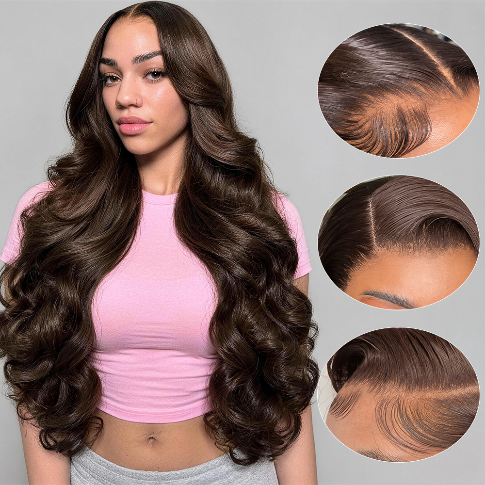 Hairsmarket Brown Wig Body Wave Lace Front Wigs Chocolate Brown 13x4 Lace Frontal Wig Barbie HD Lace Human Hair Wigs