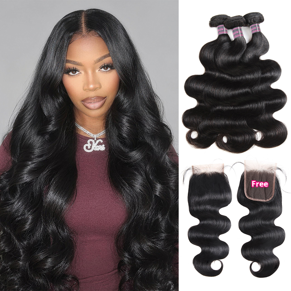 8A Virgin Human Hair Body Wave Hair Buy 3 Bundles Get 1 Free Closure 12-20 Inch