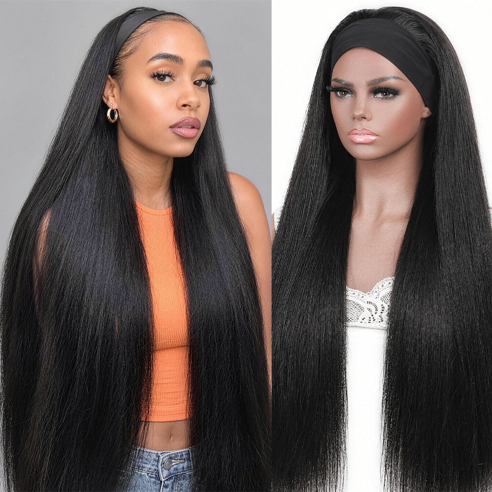Straight Hair Headband Wig Put On & Go 32 Inch Long Wig with Headbands