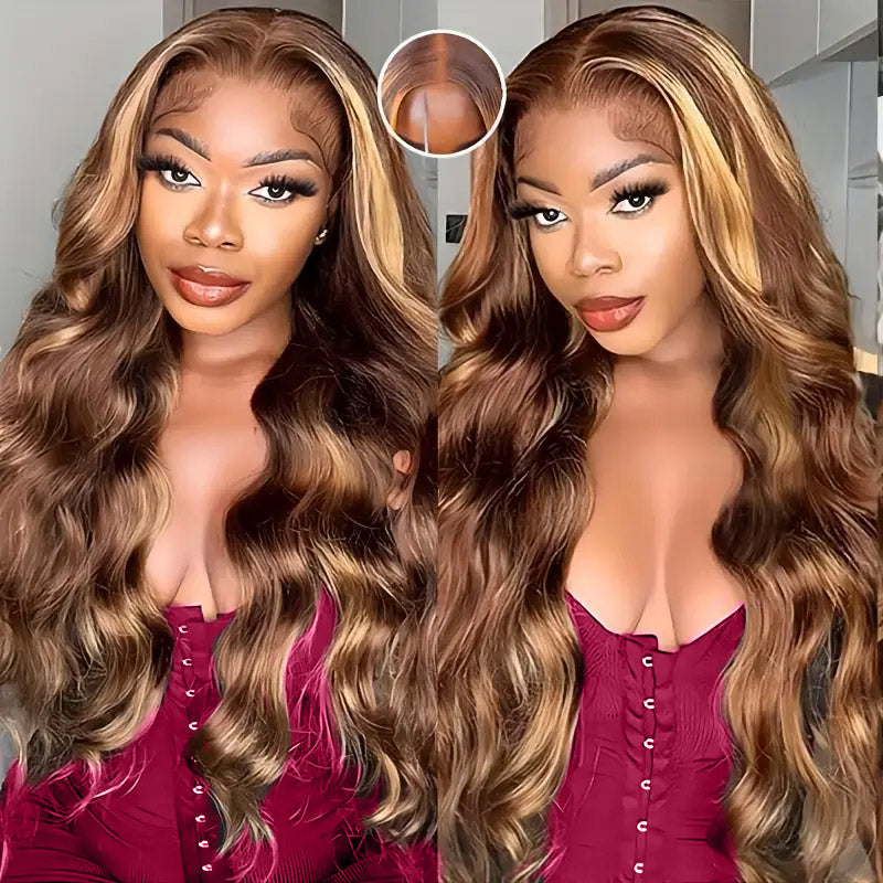 30"=$185| Hairsmarket P4/27 Color Highlight Wig 13x6 HD Lace Front Wig Straight Honey Blonde Glueless Human Hair Wig