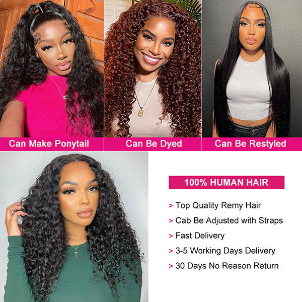 13x4 Deep Wave HD Lace Front Wigs 26''-40'' Long Human Hair Wigs 200% Density