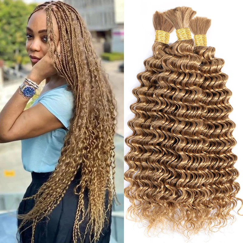 Hairsmarket Human Boho Bulk Braiding Hair Extensions Deep Wave #4 #27 #30 Color Hair Micro Braiding