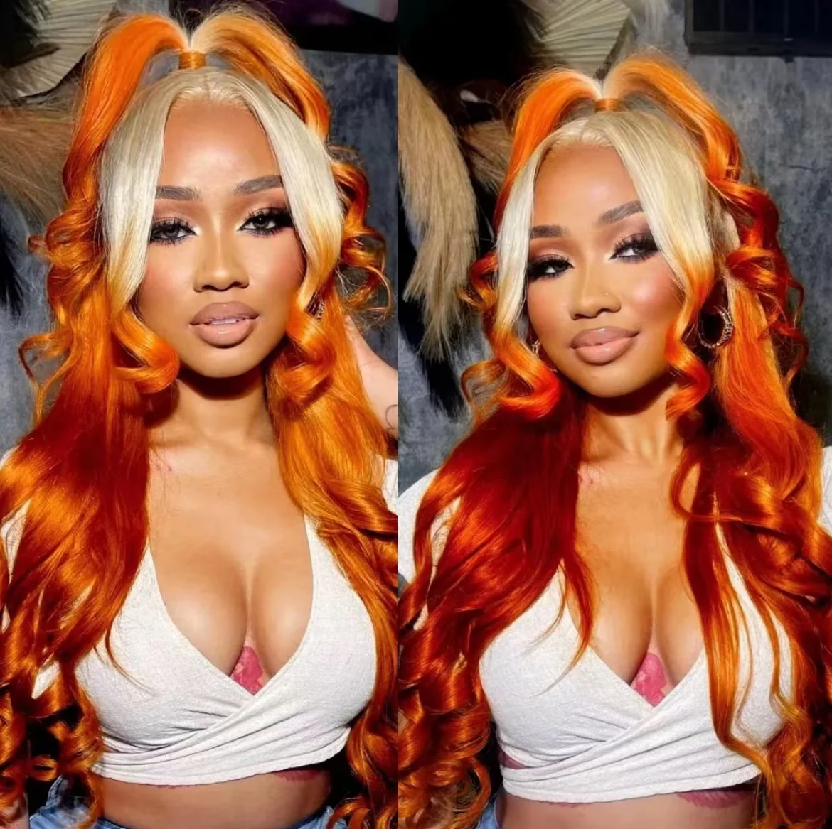 Ombre Ginger Color Body Wave Lace Wig Blonde And Ginger Ombre Color HD Transparent 13x4 13x6 Human Hair Wig
