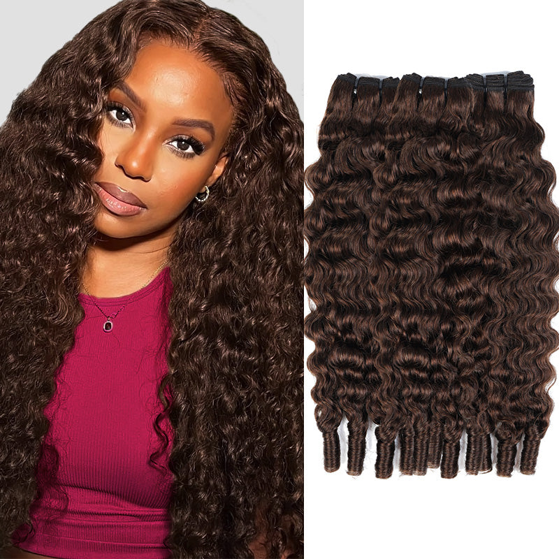 Hairsmarket #4 Chocolate Brown Color Raw Burmese Curly Bundles Virgin Human Hair Extension Bundle For Women