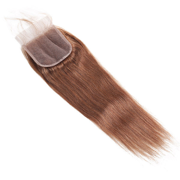 Light Brown Straight Human Hair 3 Bundles With 4x4 Closure #4 Virgin Human Hair