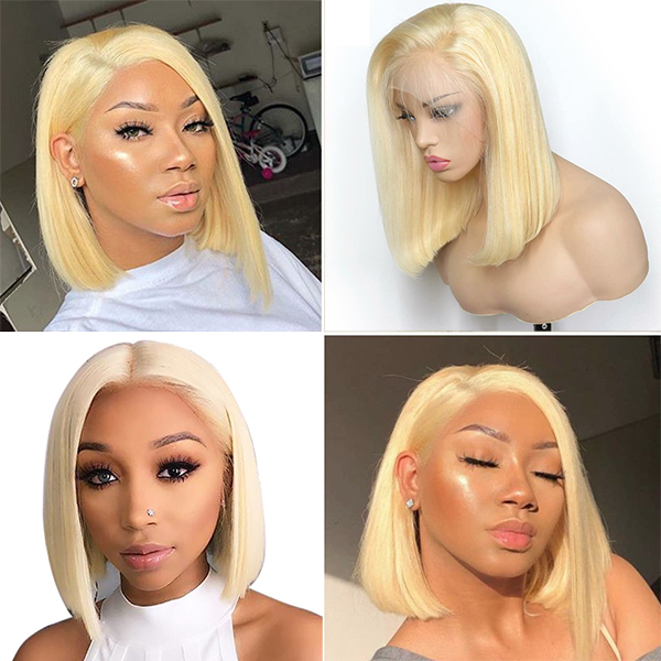 Hairsmarket Short Bob Lace Wig 613# Blonde Straight Human Hair Wigs