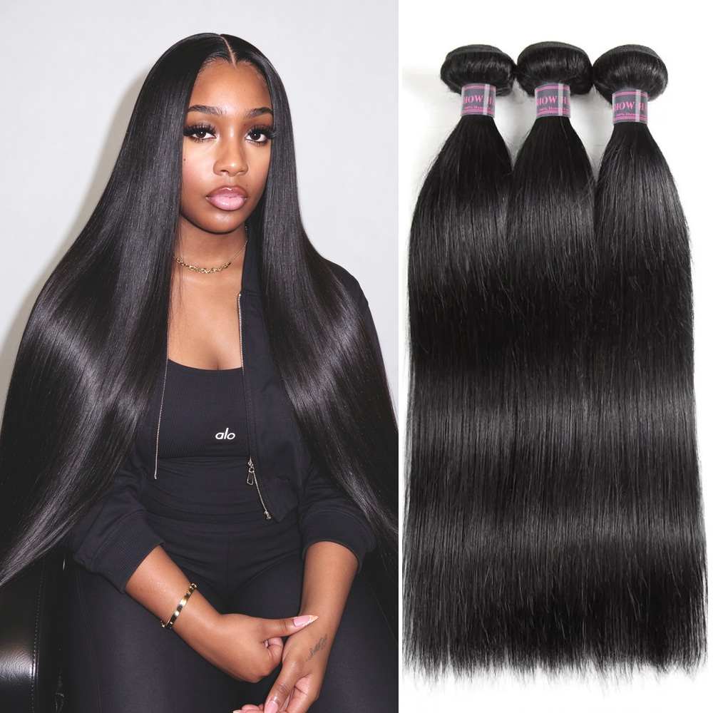 Hairsmarket Malaysian Straight Hair 3 Bundles Straight 100% Human Hair Extensions (Ship From US Warehouse)