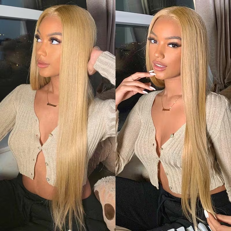 Wear Go Honey Blonde #27 Color Wigs Silky Straight Pre-Plucked Glueless 13x4 Lace Front Wig