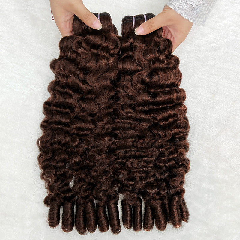 Hairsmarket #4 Chocolate Brown Color Raw Burmese Curly Bundles Virgin Human Hair Extension Bundle For Women
