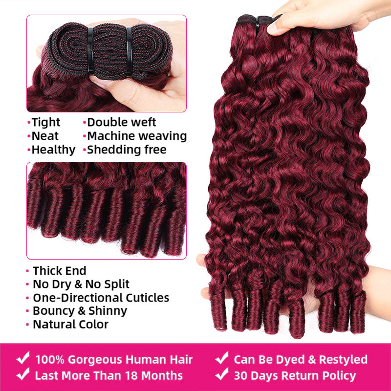 Hairsmarket #99J Burgundy Color Curly Hair Burmese Curly Bundles 12A Unprocessced Virgin 100% Human Hair Extensions 1Pcs/3 pcs
