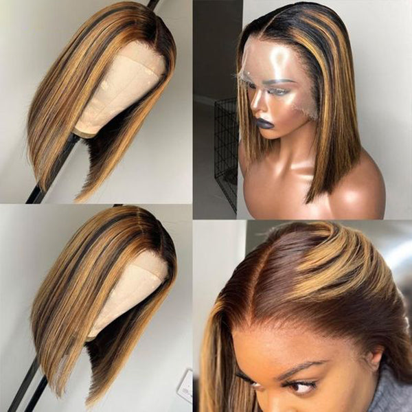 Highlighted Bob Lace Wigs 13x4x1 T Part Bob Wig Straight Bob Hairstyles