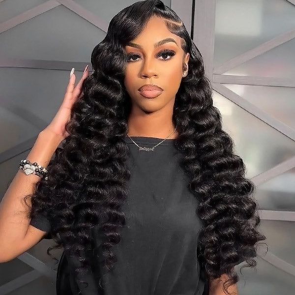 Wear & Go Loose Deep Wave Human Hair Wigs HD Transparent 13x6 Lace Front Wigs Pre Cut Lace
