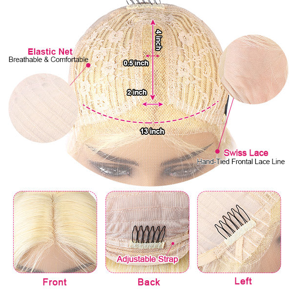 Hairsmarket Short Bob Lace Wig, 613# Blonde Straight Human Hair Wigs With Bang