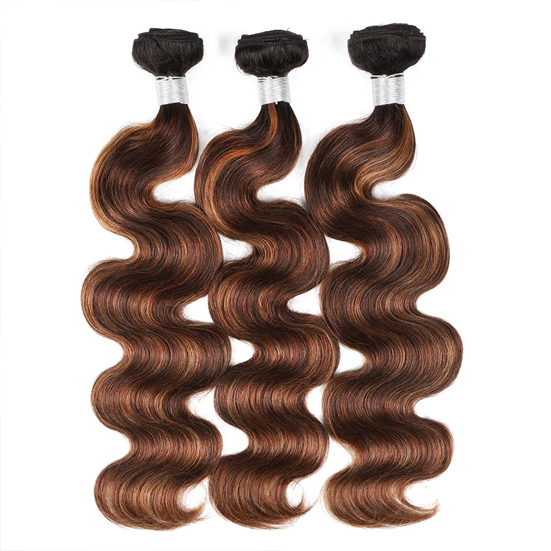 Hairsmarket #FB30 Brown Balayage Highlight Human Hair 3 Bundles With Lace Closure
