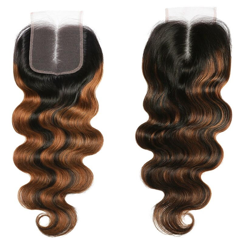 Hairsmarket #FB30 Brown Balayage Highlight Human Hair 3 Bundles With Lace Closure
