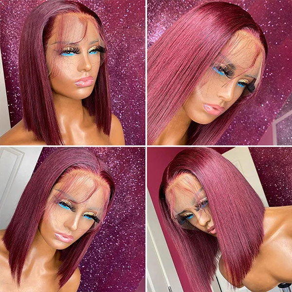 99J Burgundy Bob Lace Front Wigs Straight Hair 13x4 Short Bob Wigs