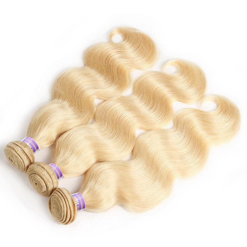 Virgin Body Wave 613 Blonde Human Hair 3 Bundles With Lace Frontal