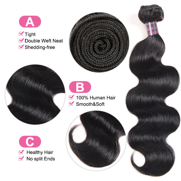 Body Wave Bundles Indian Human Hair Weave 3 Bundles Hair Extensions