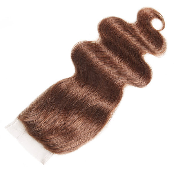 Brown Body Wave With Closure #4 Chocolate Brown 3 Bundles With 4x4 Lace Closure