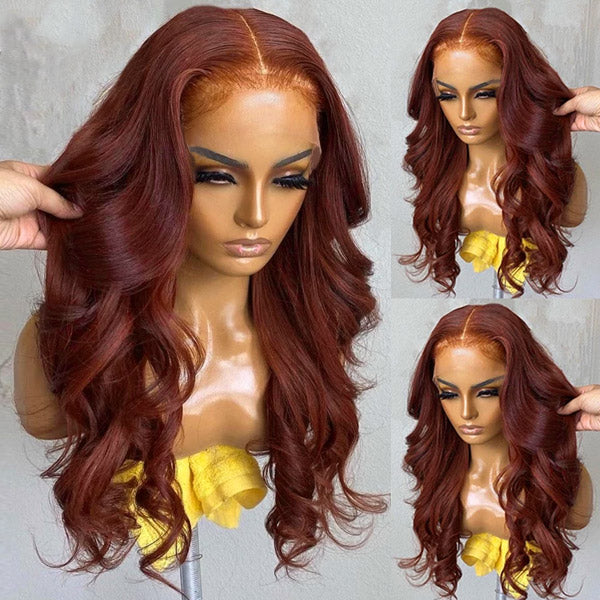 #33 Reddish Brown Body Wave Human Hair Wig 13x4 HD Lace Front Colored Wigs