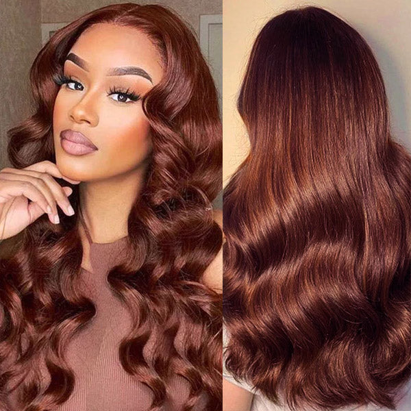#33 Reddish Brown Body Wave Human Hair Wig 13x4 HD Lace Front Colored Wigs