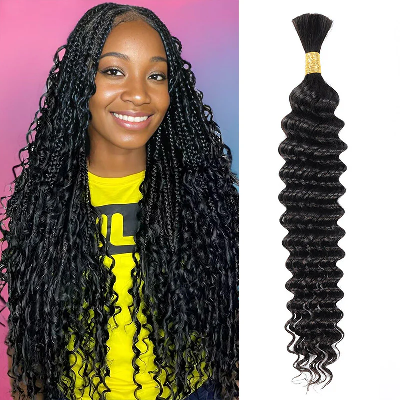 Hairsmarket Human Boho Bulk Braiding Hair Extensions Deep Wave #4 #27 #30 Color Hair Micro Braiding