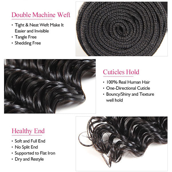 9A Allove Deep Wave Virgin Hair 3 Bundles With One FREE Closure