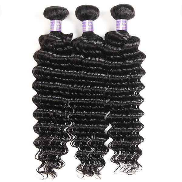 9A Allove Deep Wave Virgin Hair 3 Bundles With One FREE Closure