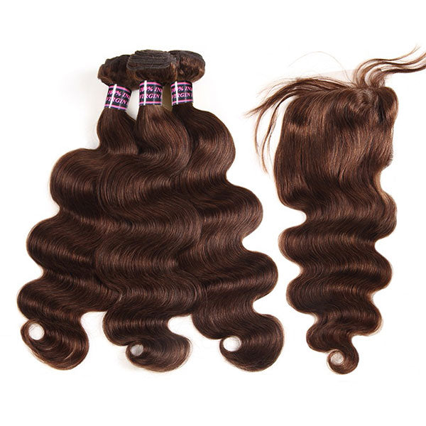 #2 Virgin Human Hair Body Wave 3 Bundles With Lace Closure For Sale