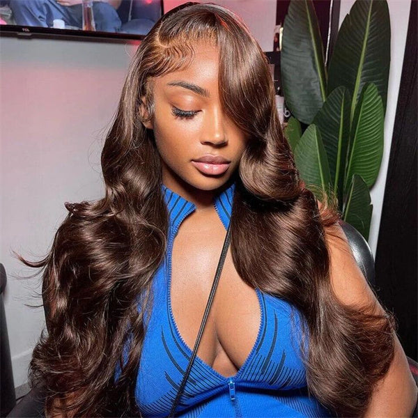 Brown Colored Body Wave Bundles with Closure #4 Chocolate Brown 3 Bundles with 4x4 Lace Closure