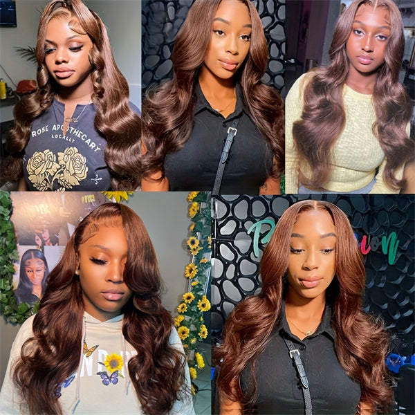 Brown Colored Body Wave Bundles with Closure #4 Chocolate Brown 3 Bundles with 4x4 Lace Closure