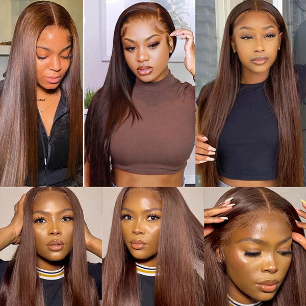 #4 Chocolate Brown Wigs 13x4 HD Lace Frontal Wig Straight Human Hair Wigs