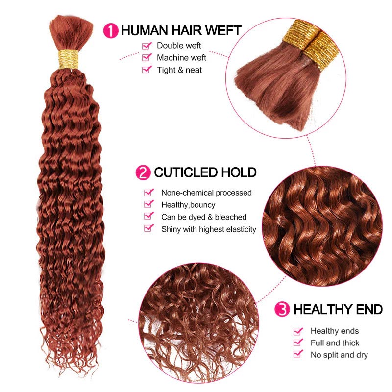 #33 Reddish Brown Deep Wave Human Hair For Braiding