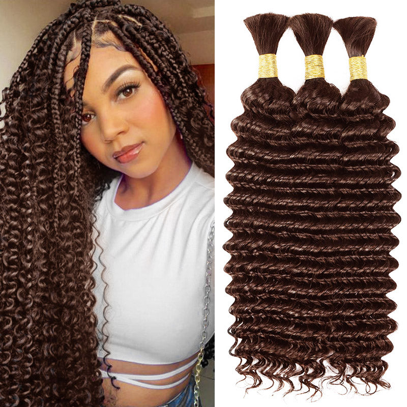 Dark Brown Deep Wave Bulk Hair For Braiding #4 Brown Colorful Human Hair