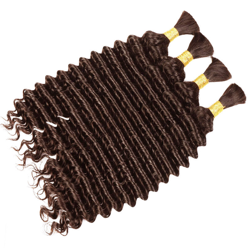 Dark Brown Deep Wave Bulk Hair For Braiding #4 Brown Colorful Human Hair