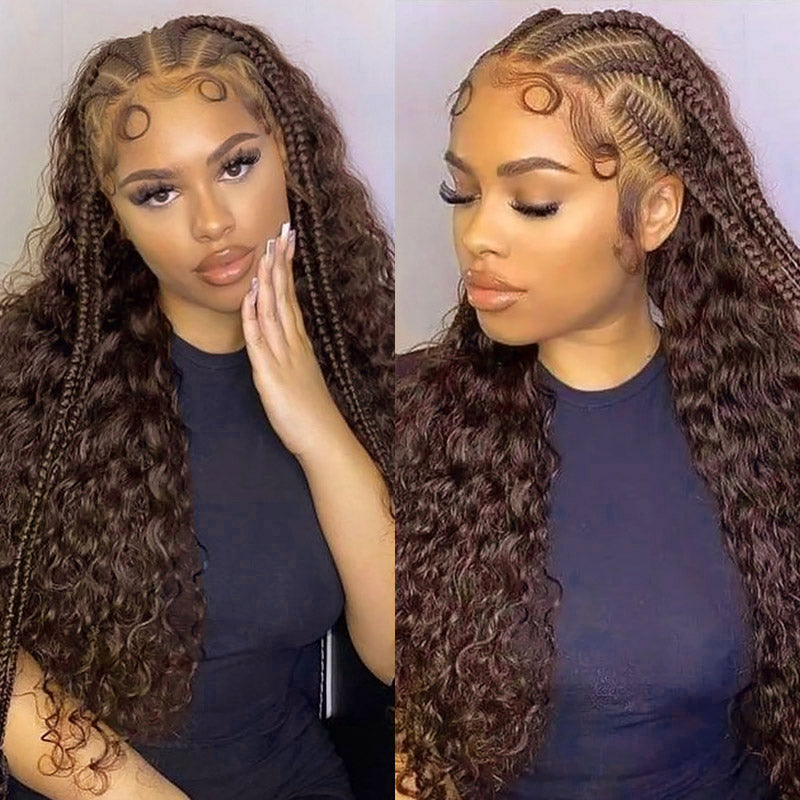 Dark Brown Deep Wave Bulk Hair For Braiding #4 Brown Colorful Human Hair