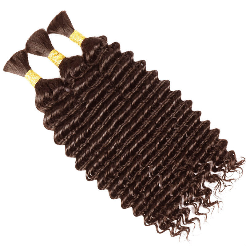 Dark Brown Deep Wave Bulk Hair For Braiding #4 Brown Colorful Human Hair