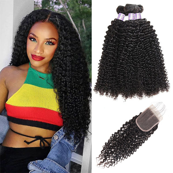 9A Allove Curly Hair 3 Bundles Human Hair With One FREE Closure