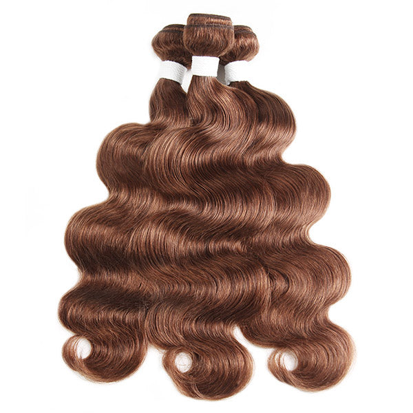 Brown Body Wave With Closure #4 Chocolate Brown 3 Bundles With 4x4 Lace Closure