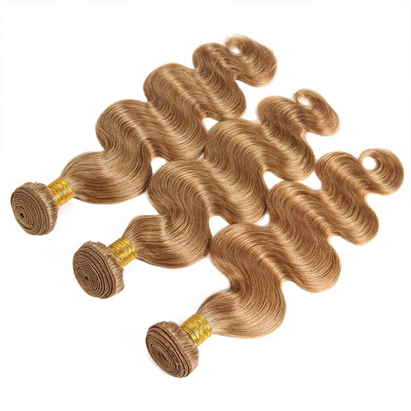 Honey Blonde Body Wave Bundles With Closure #27 Color Human Hair
