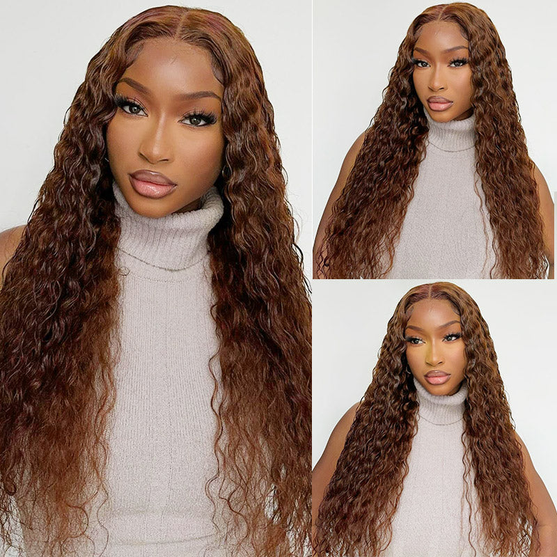 #4 Chocolate Brown Deep Wave 3 Bundles With 4x4 Lace Closure 100% Human Hair