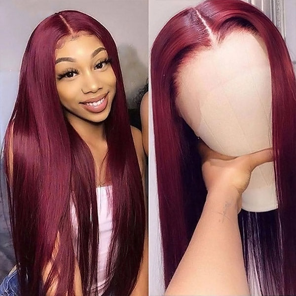 13x4 Lace Wig Burgundy Lace Front Wigs Virgin Straight Human Hair 99J Lace Front Wig