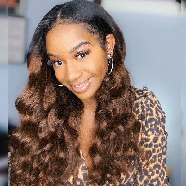 Chestnut Brown U Part Wigs, Honey Blonde Upart Human Hair Wigs