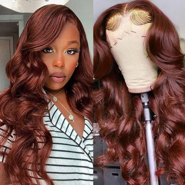 #33 Reddish Brown Body Wave Human Hair Wig 13x4 HD Lace Front Colored Wigs
