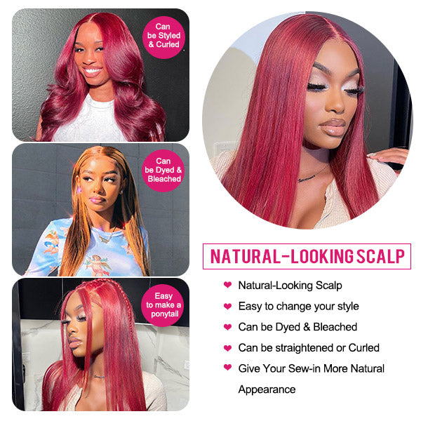 Burgundy Human Hair Wig 99J Lace Front Wig Straight Hair Lace Part Wig