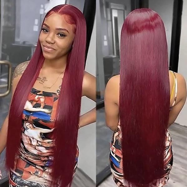 Products 99J Burgundy Wig Straight Human Hair 13x6 Lace Front Wigs Pre Plucked HD Lace Wigs