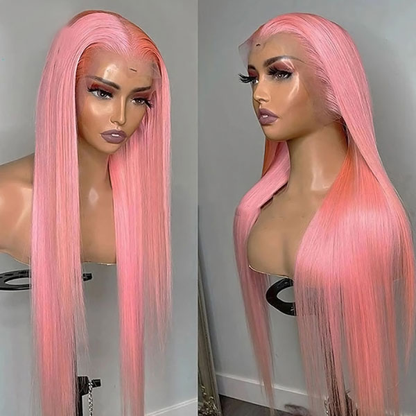 Pink Straight Wigs 13x4 HD Lace Front Wigs 30 Inch Colored Wigs